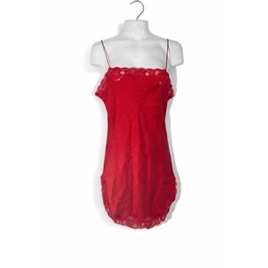 Vintage Victorias Secret Gold Label 100% Silk Lace Trim Chemise Slip Dress Red M